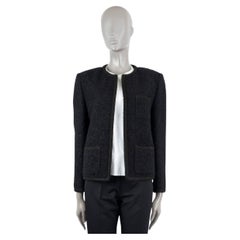 CELINE black wool 2020 CHASSEUR OPEN TWEED Jacket 42 L