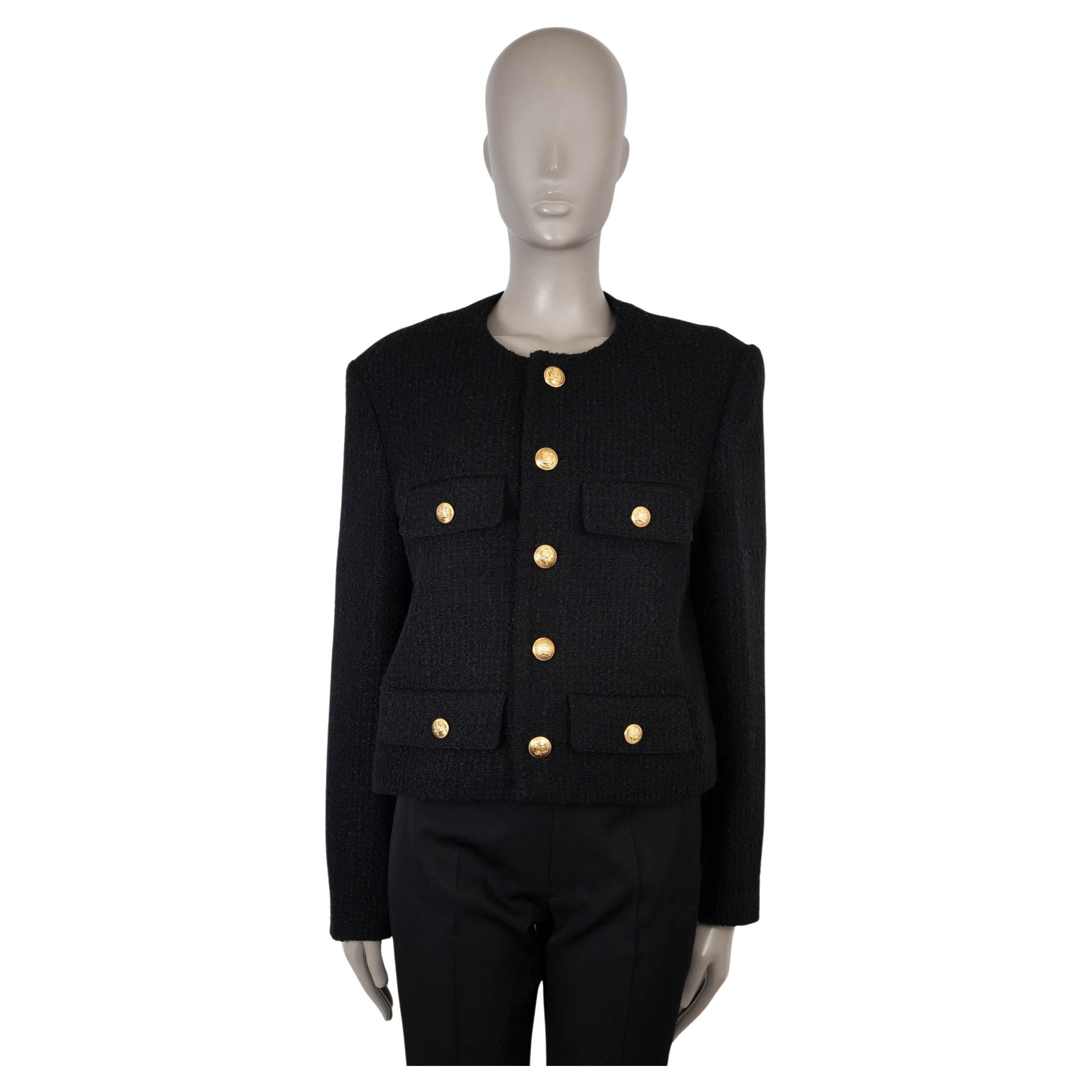 CELINE black wool 2022 CHASSEUR TWEED Jacket 44 XL