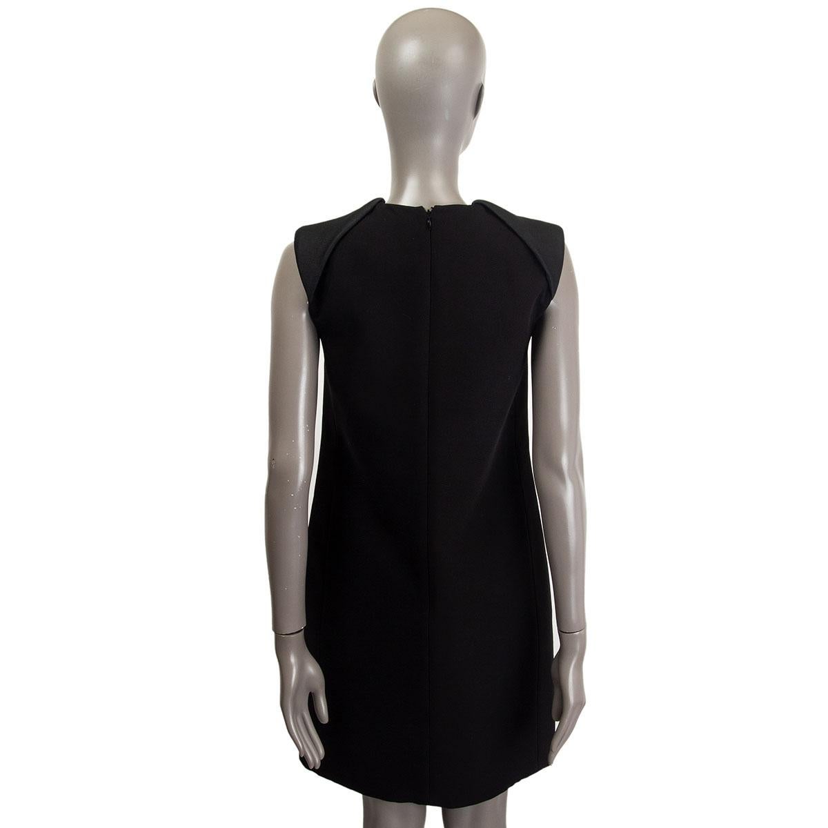 Black CELINE black wool blend PADDED SHOULDERS A-Line Dress 38 S For Sale