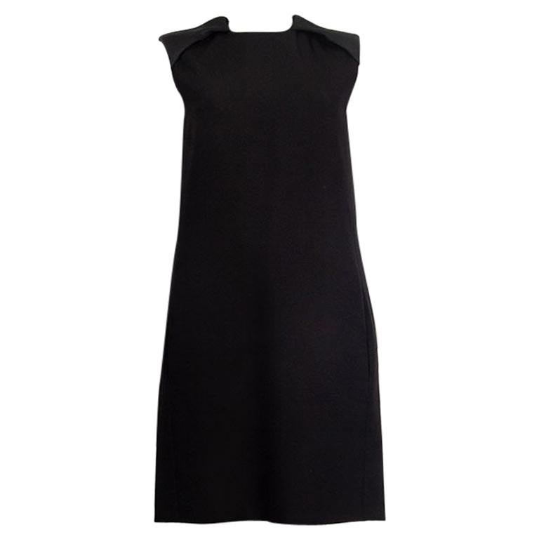 CELINE black wool blend PADDED SHOULDERS A-Line Dress 38 S For Sale
