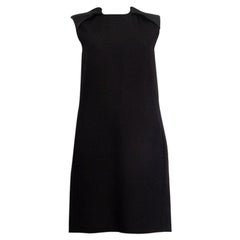 CELINE black wool blend PADDED SHOULDERS A-Line Dress 38 S