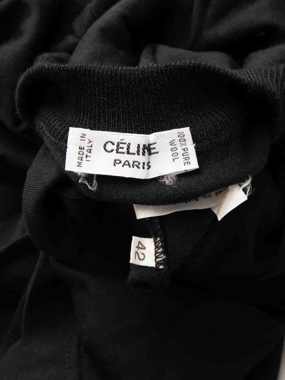 Céline Black Wool Crew Neck Logo Embroidered Top Size XL For Sale 1