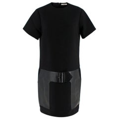 Celine Black Wool & Leather Shift Dress - Size US 6