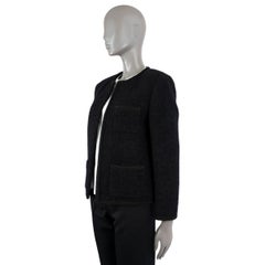 CELINE black wool & mohair 2020 CHASSEUR OPEN TWEED Jacket 34 XXS