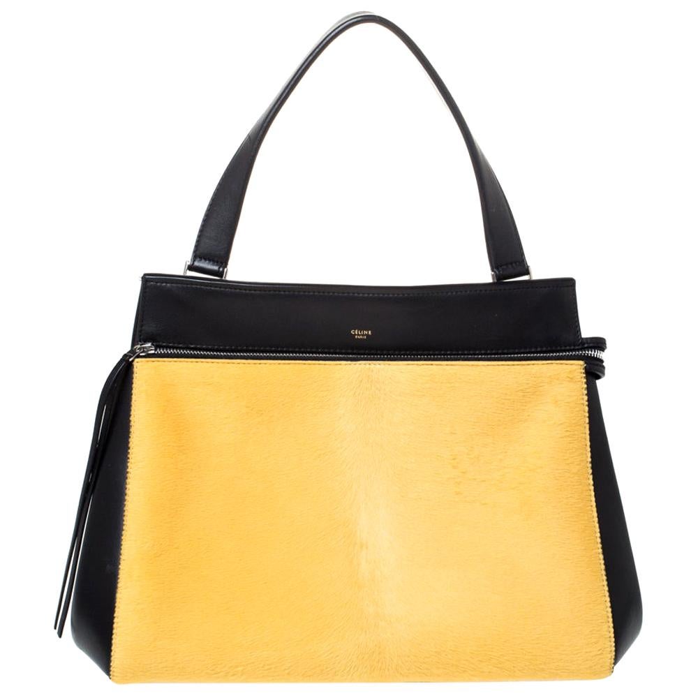 Celine Black/Yellow Calfhair and Leather Medium Edge Bag