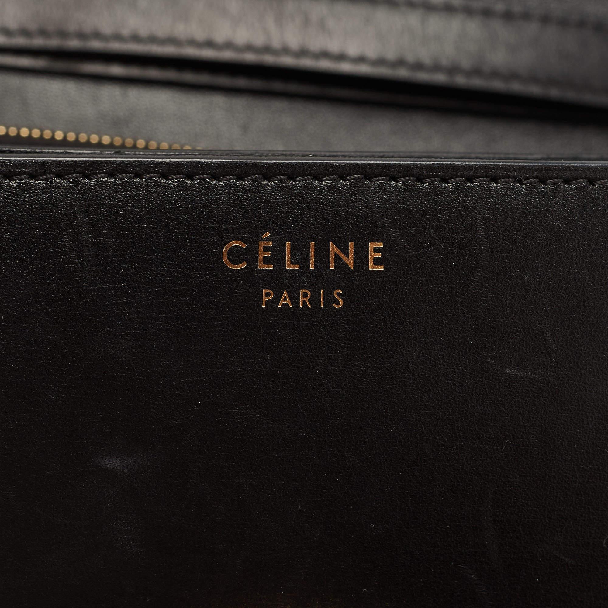 Celine Black/Yellow Lizard and Leather Medium Classic Box Bag For Sale 5