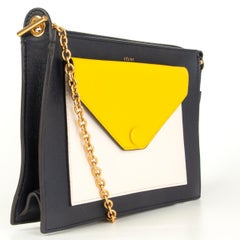 CELINE cuir noir jaune blanc POCKET MEDIUM CHAIN Clutch Bag