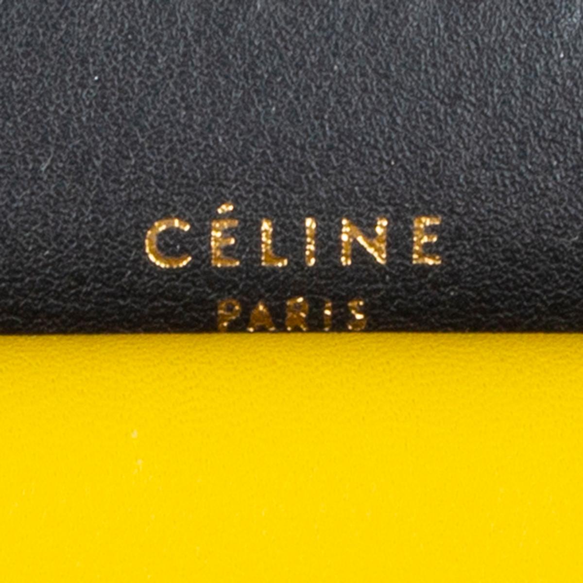 Black CELINE black yellow white leather POCKET MEDIUM CHAIN Clutch Bag