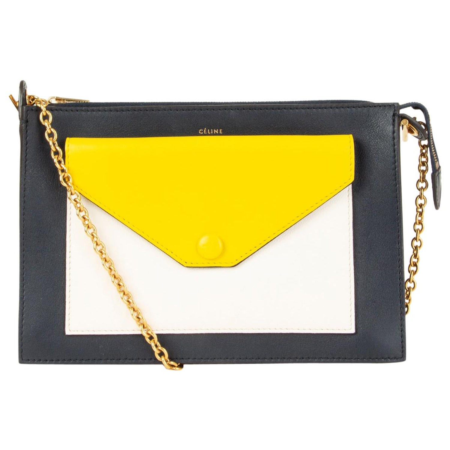 CELINE black yellow white leather POCKET MEDIUM CHAIN Clutch Bag at 1stDibs  | black yellow clutch bag, black and yellow clutch bag, celine clutch bag