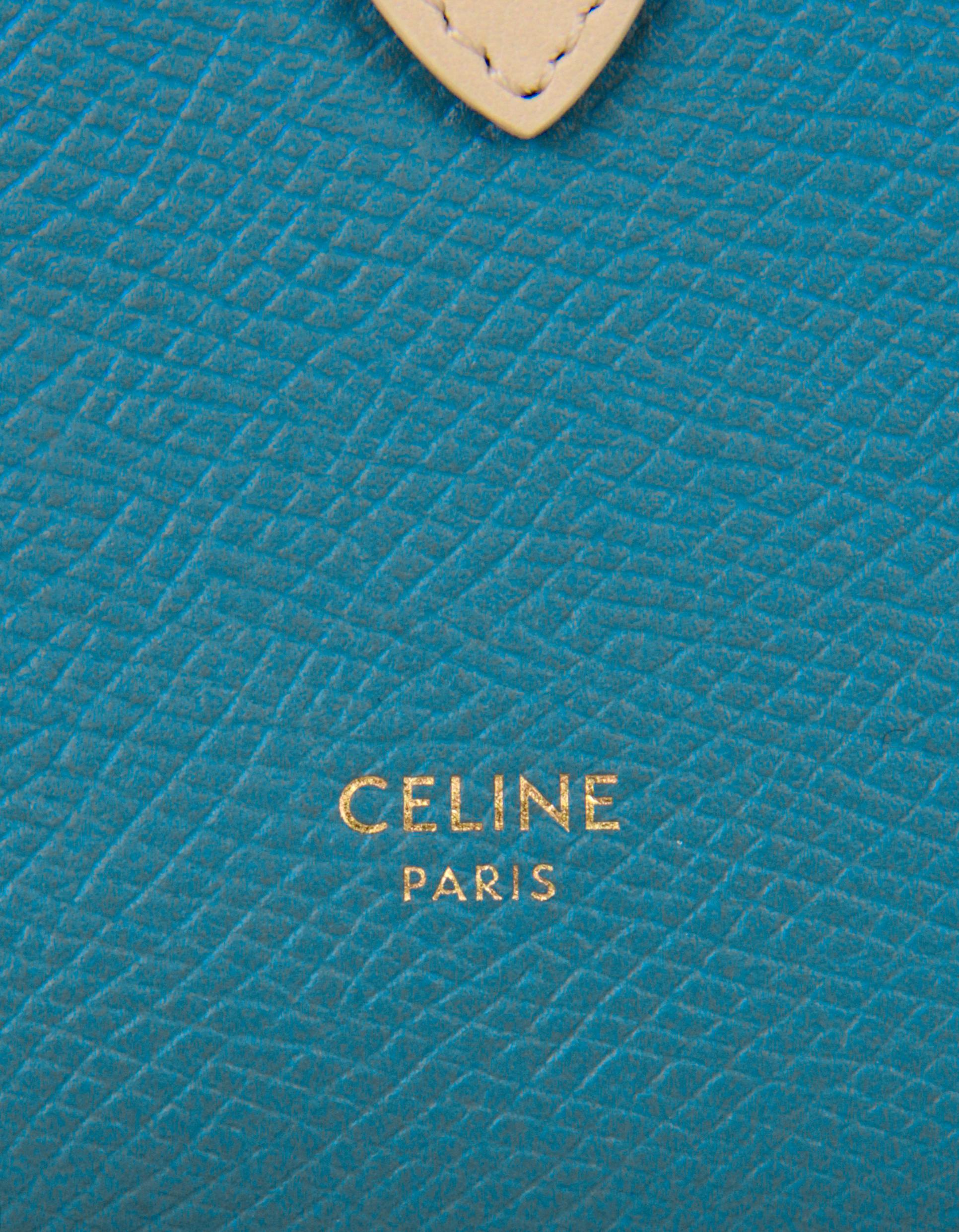 Celine Blue/Beige Calfskin Large Multifunction Snap Wallet In New Condition In New York, NY