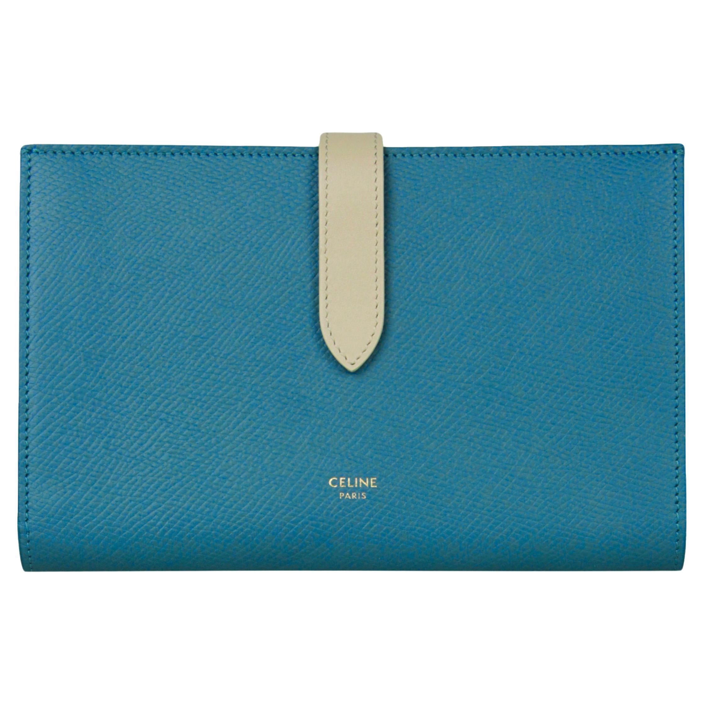 Celine Blue/Beige Calfskin Large Multifunction Snap Wallet