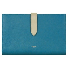 Celine Blue/Beige Calfskin Large Multifunction Snap Wallet