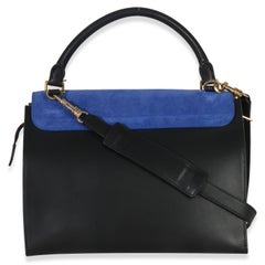 Celine Blue Black Cream Suede Grained Calfskin Small Trapeze Bag