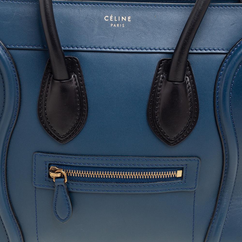 Celine Blue/Black Leather Micro Luggage Tote 2