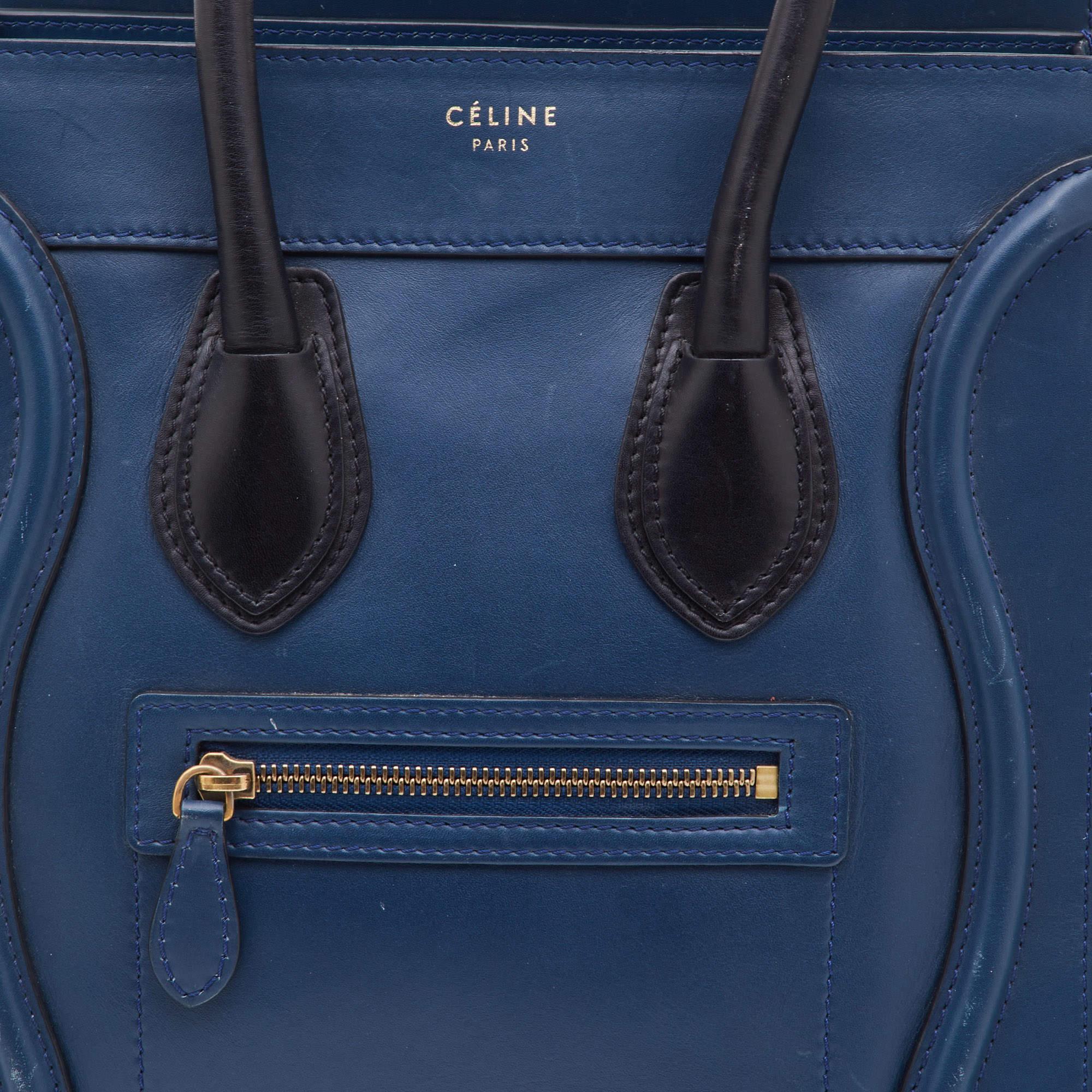 Celine Blue/Black Leather Micro Luggage Tote 5