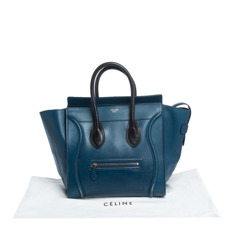 Celine Blue/Black Leather Mini Luggage Tote 11