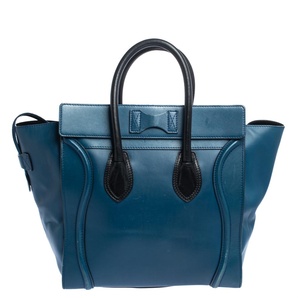 Celine Blue/Black Leather Mini Luggage Tote In Good Condition In Dubai, Al Qouz 2