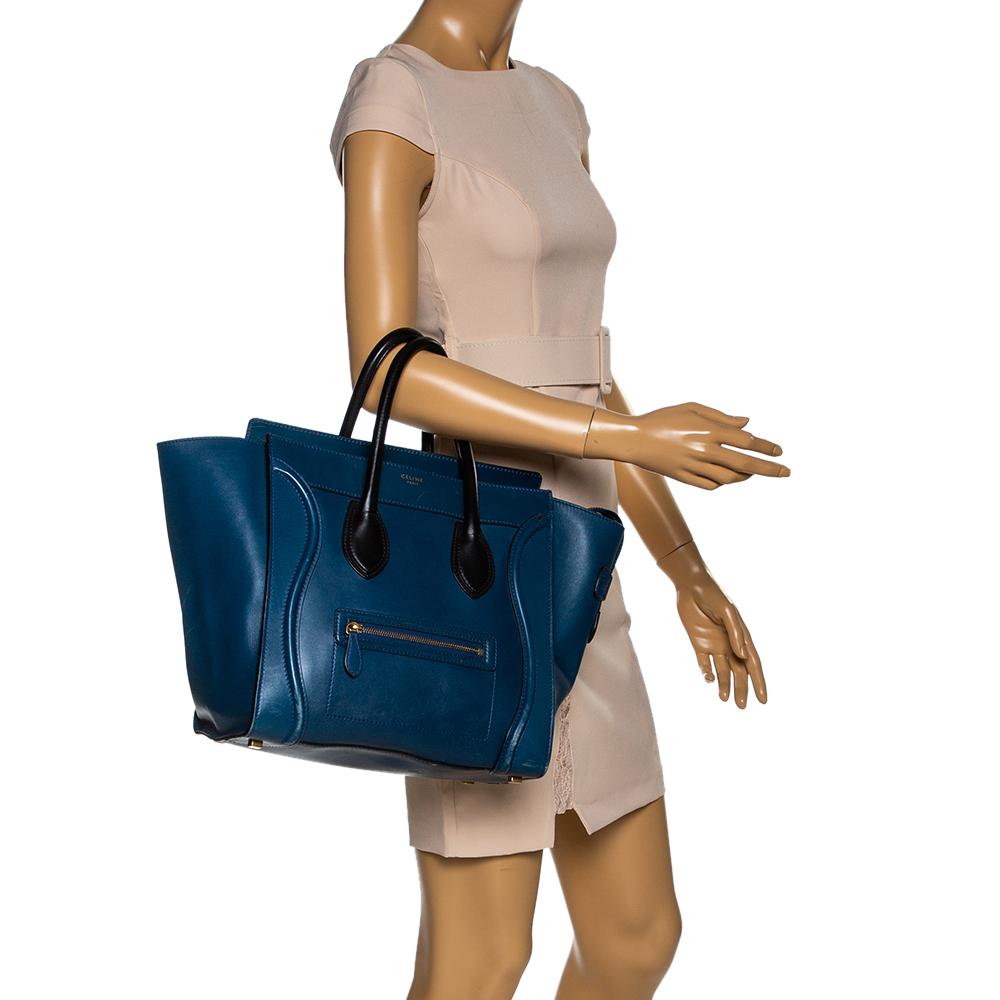 Women's Celine Blue/Black Leather Mini Luggage Tote