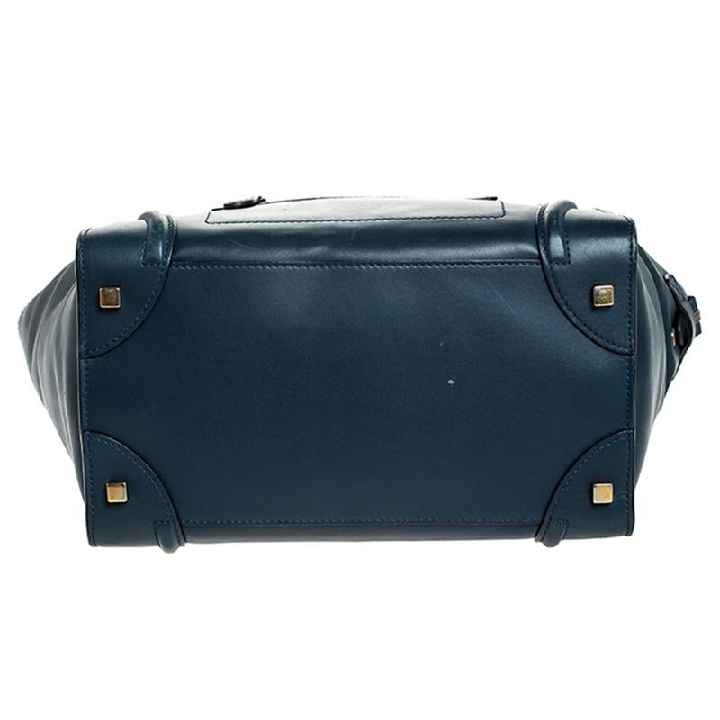 Women's Celine Blue/Black Leather Mini Luggage Tote