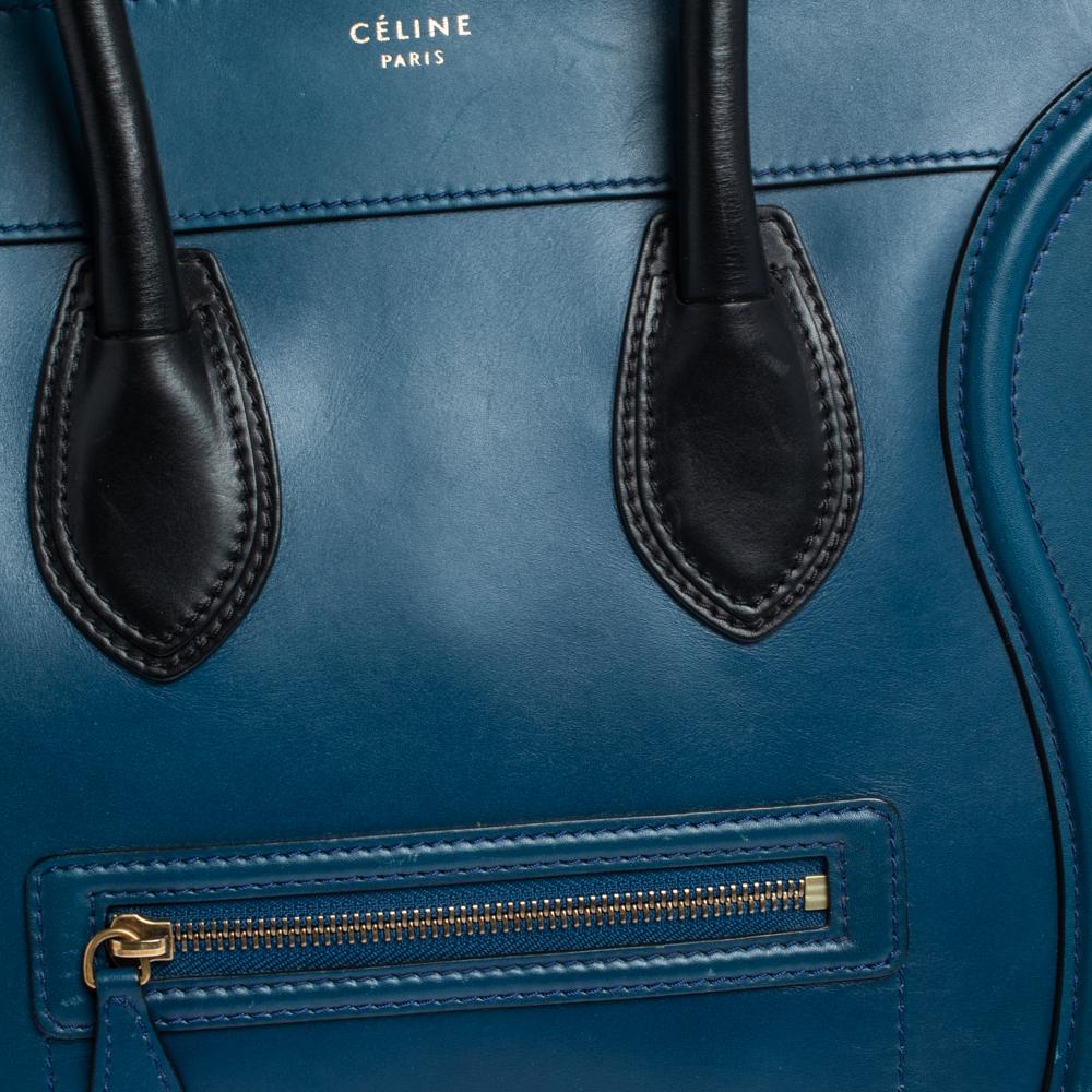 Celine Blue/Black Leather Mini Luggage Tote 6