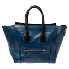 Mini sac cabas Céline en cuir bleu/noir