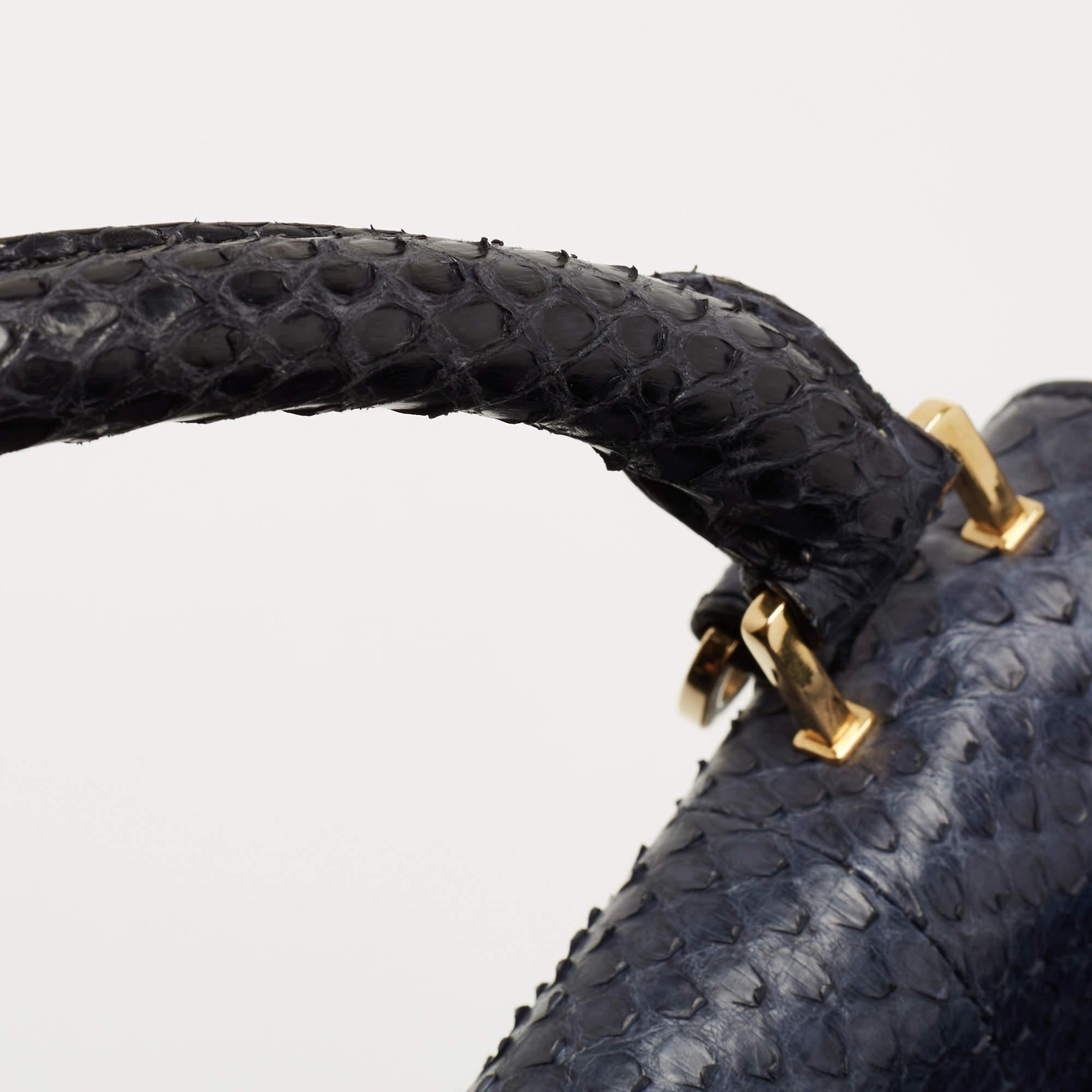 Celine - Fourre-tout moyen en python et daim bleu/noir en vente 4