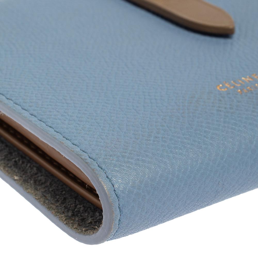 Celine Blue/Brown Leather Multifunction Strap Wallet In Good Condition In Dubai, Al Qouz 2