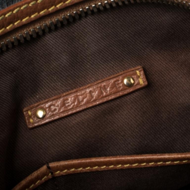 Celine Blue/Brown Macadam Denim and Leather Drawstring Pocket Satchel For Sale 3