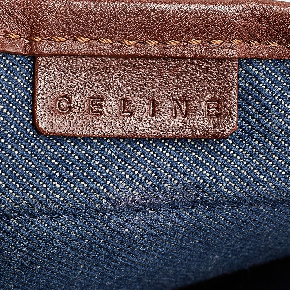 Celine Blue/Brown Macadam Denim And Leather Studded Clutch 2