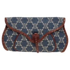 Celine Blau/Braun Makadam Denim und Leder Nieten Clutch