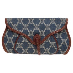 Celine Blau/Braun Makadam Denim und Leder Nieten Clutch