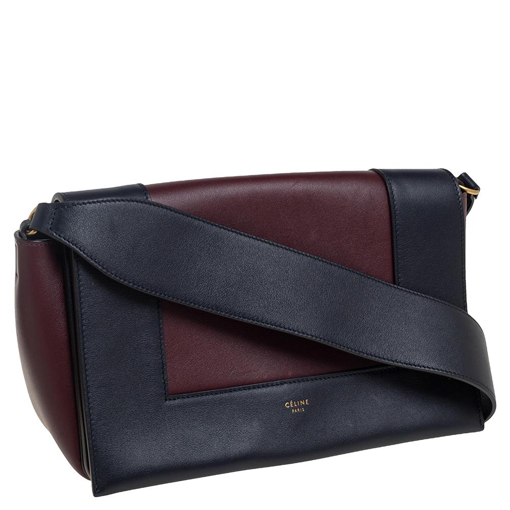 Black Celine Blue/Burgundy Leather Frame Classic Messenger Bag