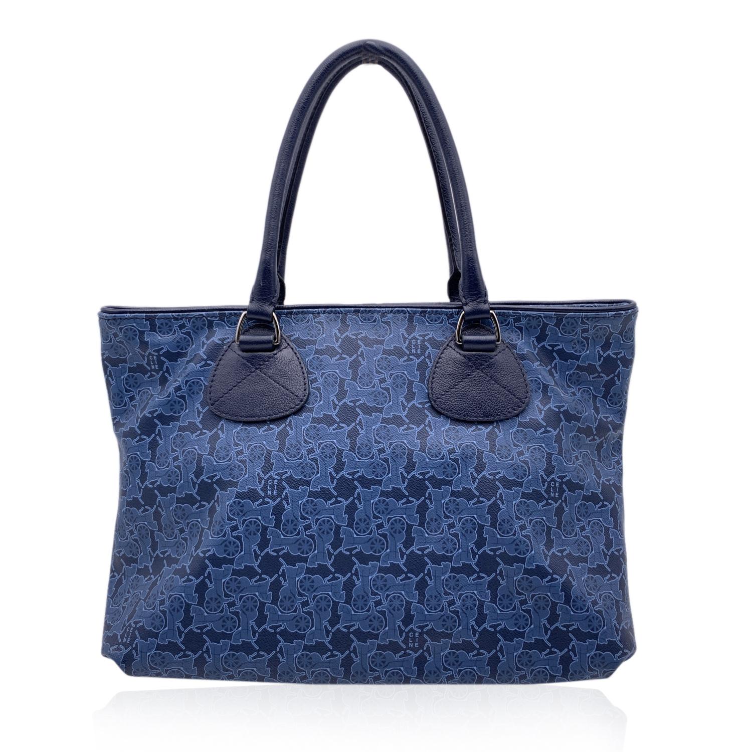 Women's Celine Blue Canvas Carriage Printed Tote Bag Shoulder Bag