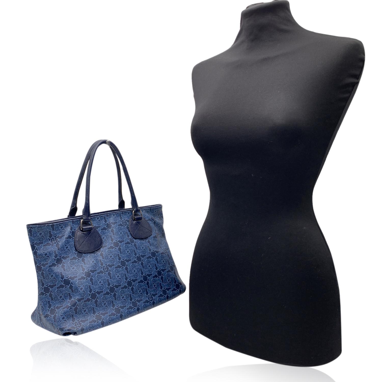 Celine Blue Canvas Carriage Printed Tote Bag Shoulder Bag 1