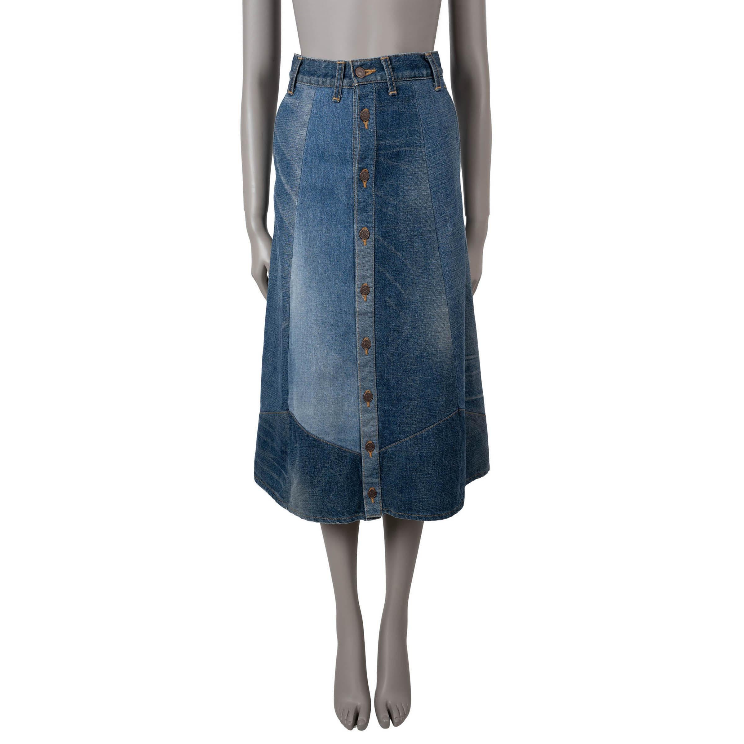 Women's CELINE blue cotton 2020 PATCHWORK DENIM MIDI Skirt 25 XS For Sale