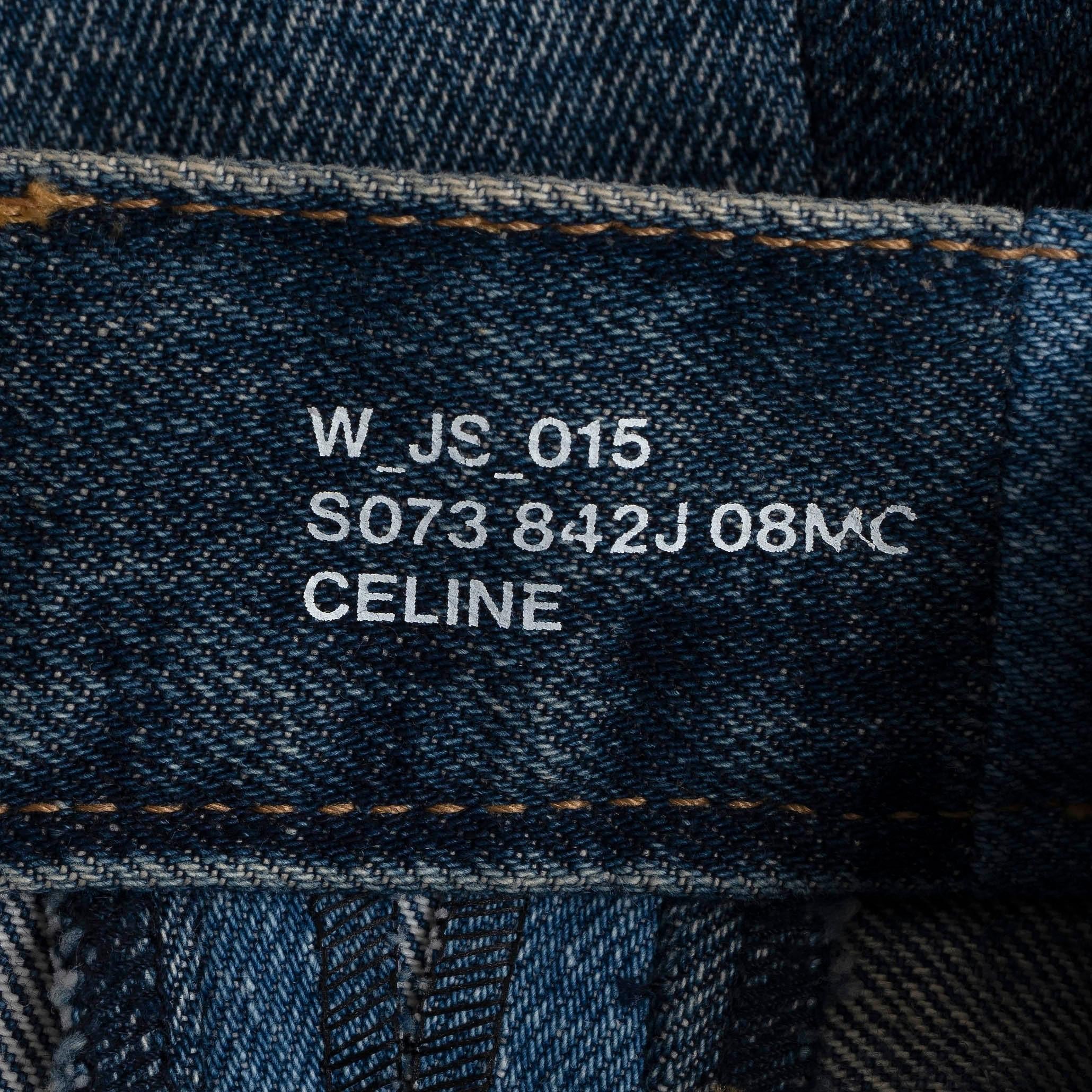 CELINE blue cotton 2020 PATCHWORK DENIM MIDI Skirt 25 XS For Sale 3