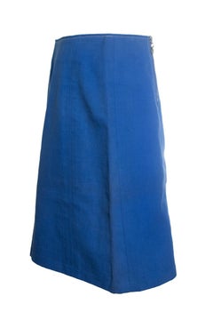 Celine, blue cotton midi skirt with golden zippers