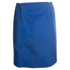 Celine, blue cotton midi skirt with golden zippers