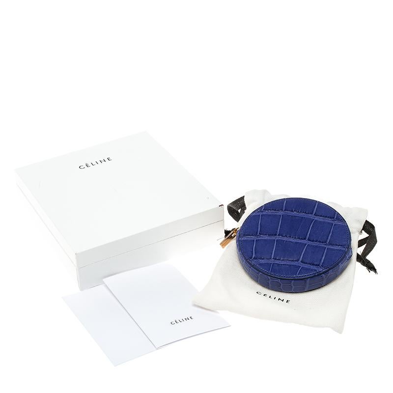 Celine Blue Croc Embossed Round Zip Coin Purse 2