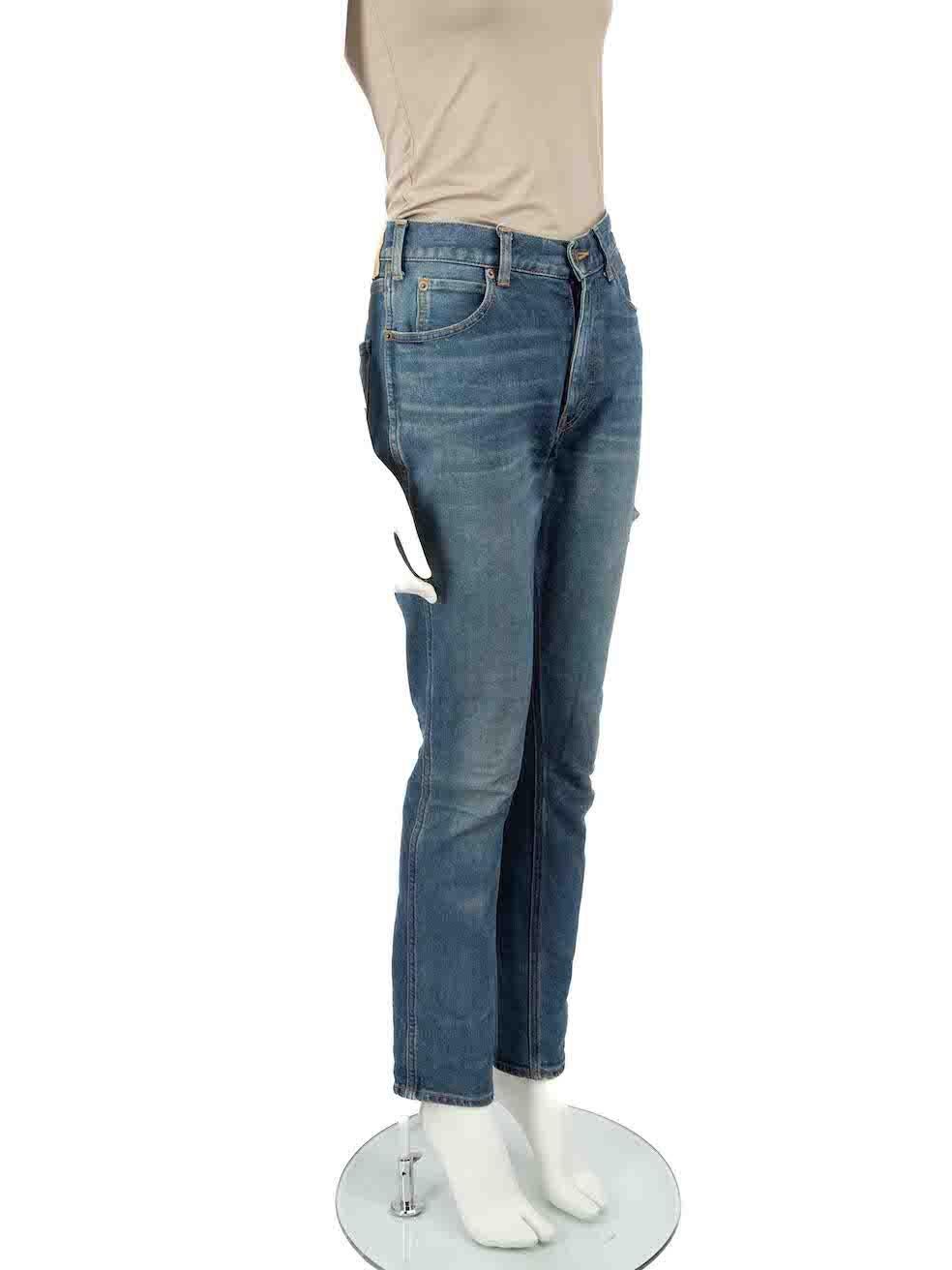 CONDITION is Very good. Hardly any visible wear to jeans is evident on this used Céline designer resale item.
 
 
 
 Details
 
 
 Blue
 
 Cotton
 
 Slim fit trousers
 
 Mid rise
 
 Stone washed accent
 
 Front zip closure with button
 
 Belt hoops
