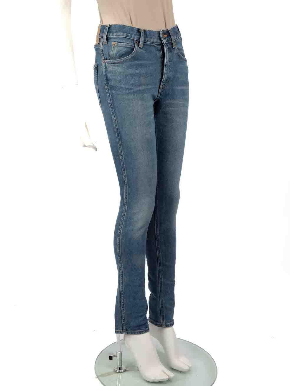 CONDITION is Very good. Minimal wear to jeans is evident. Minimal wear to the front is seen with a discolouration mark near the left pocket on this used Céline designer resale item.
 
 
 
 Details
 
 
 Blue
 
 Denim
 
 Jeans
 
 Skinny fit
 
 Mid