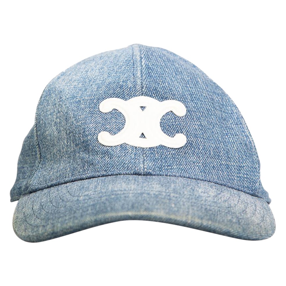 Céline Blue Denim Triomphe Logo Baseball Cap