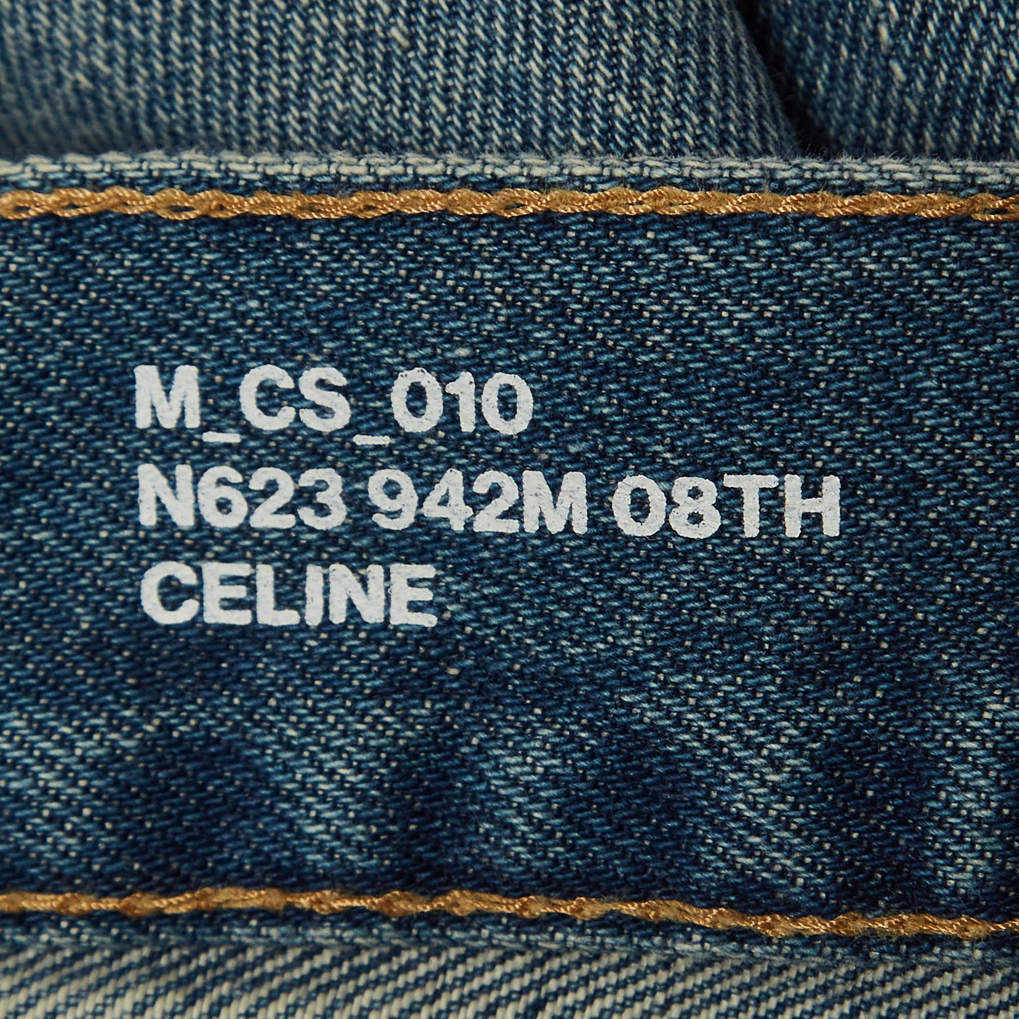 Celine Blue Distressed Denim Buttoned Shorts M Waist 32'' In New Condition For Sale In Dubai, Al Qouz 2