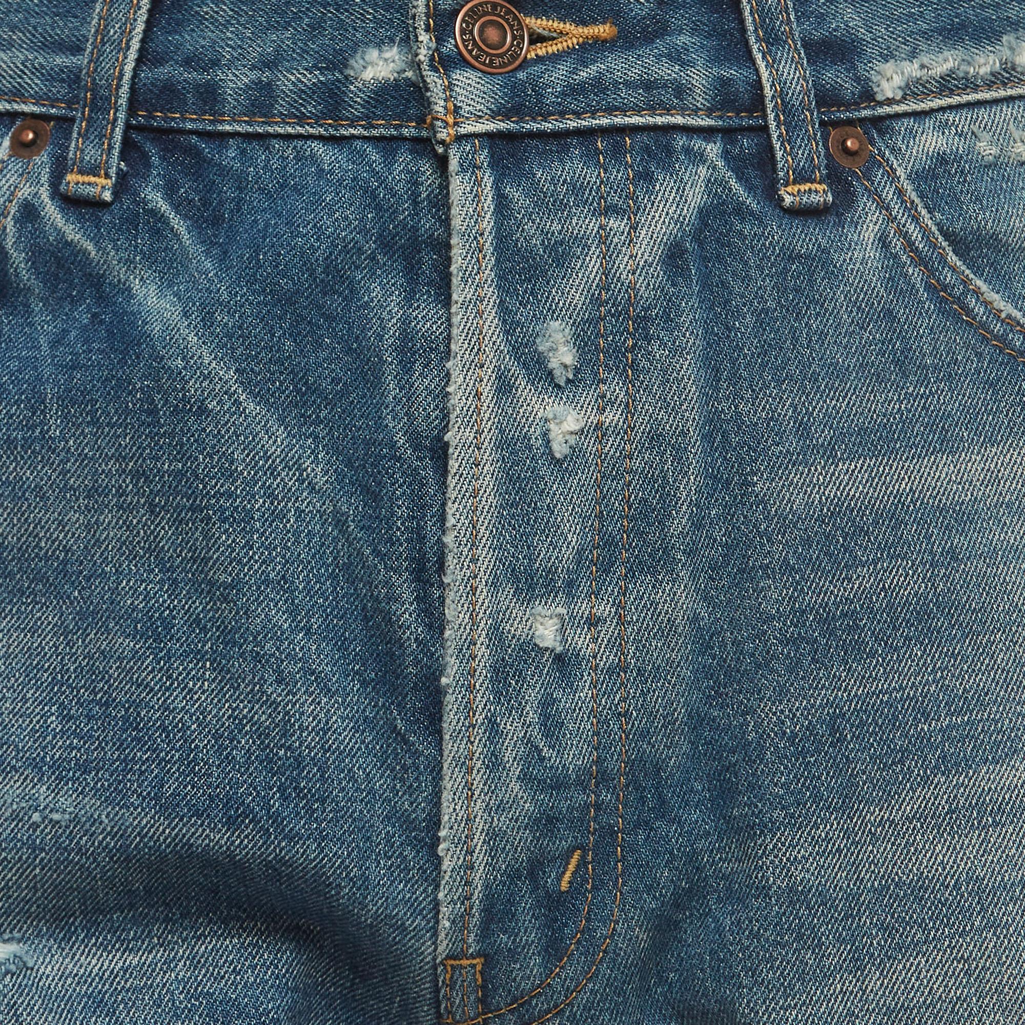 Celine Blue Distressed Denim Buttoned Shorts M Waist 32'' (taille 32'') Pour hommes en vente