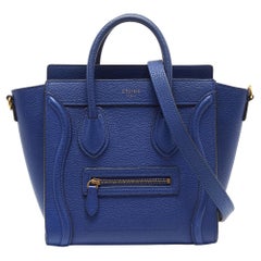 Celine Blue Grain Leather Nano Luggage Tote