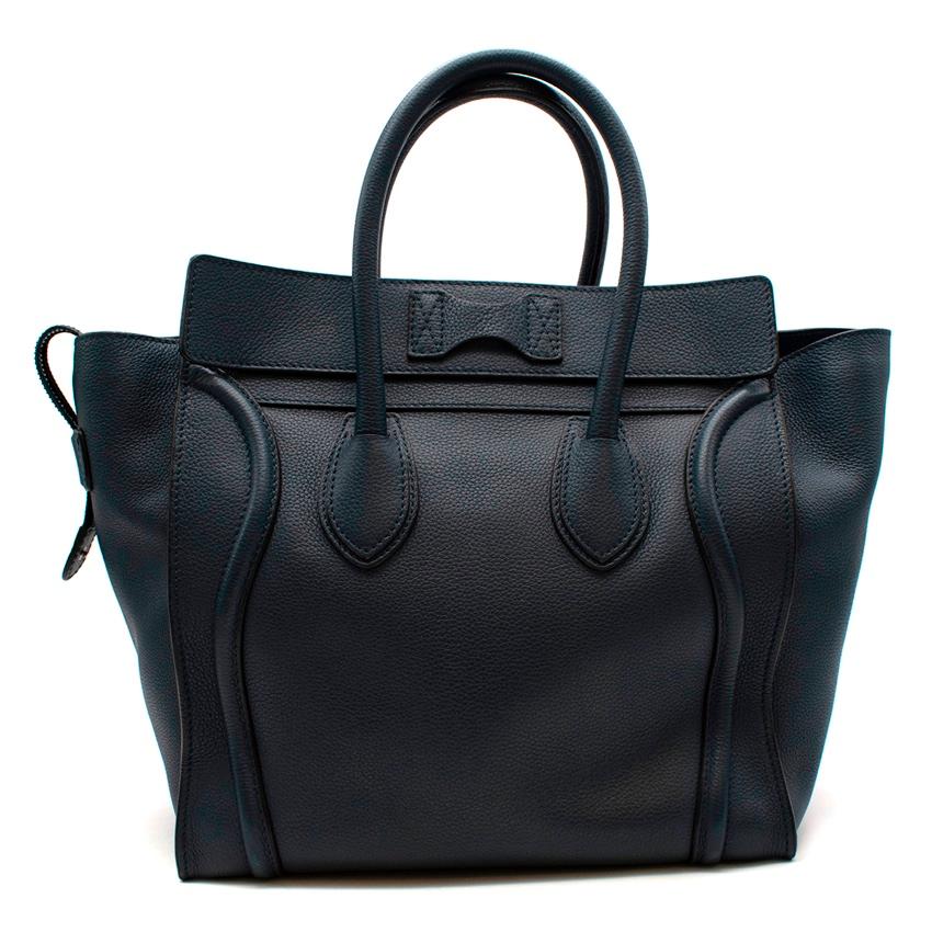 Black Celine Blue Grained Leather Mini Luggage Bag