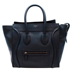 Celine Blue Grained Leather Mini Luggage Bag