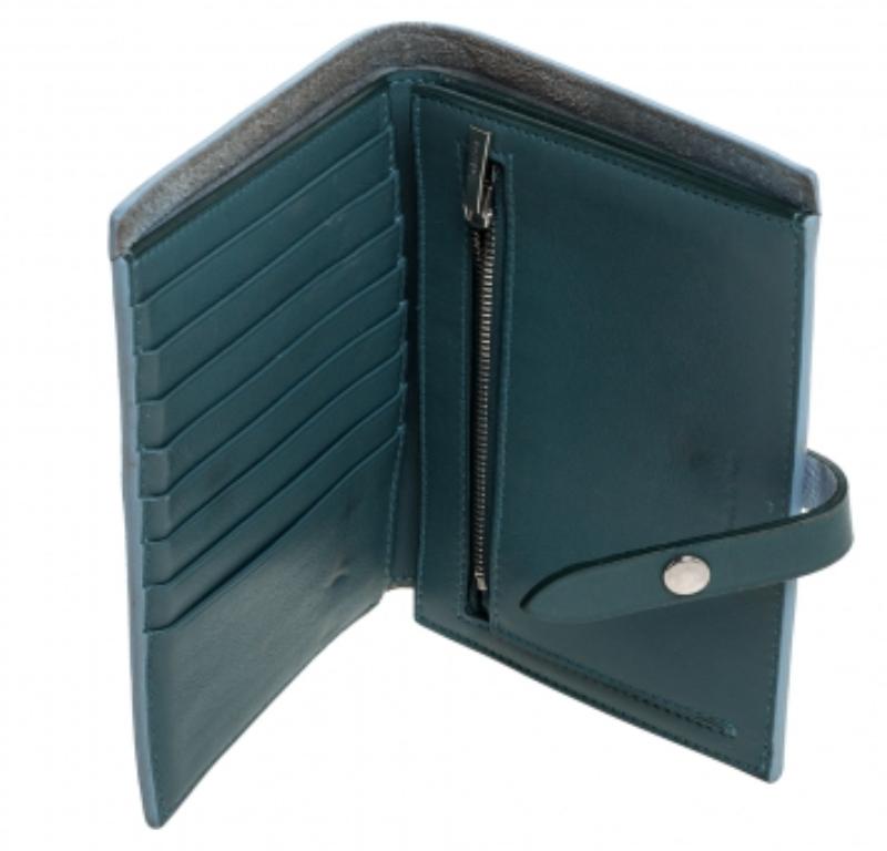 Women's Celine Blue/Green Leather Multifunction Strap Wallet For Sale