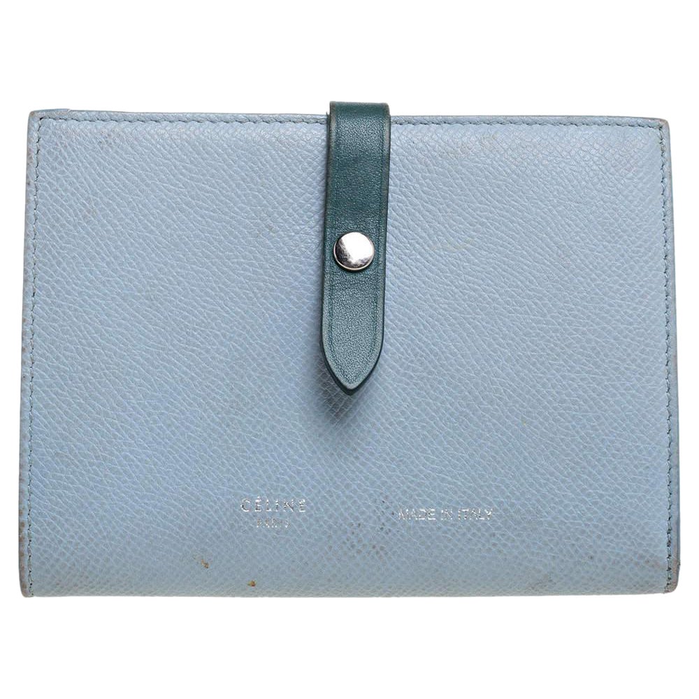Celine Blue/Green Leather Multifunction Strap Wallet