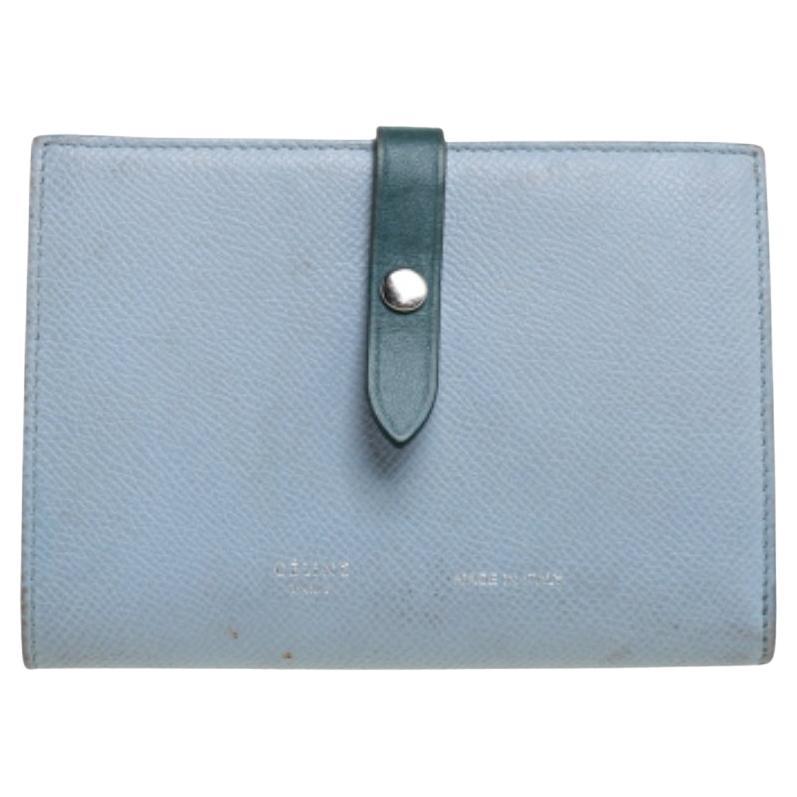 Celine Blue/Green Leather Multifunction Strap Wallet For Sale
